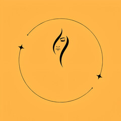 Minimalist artwork depicting a woman's face enclosed within a circular arc of stars.