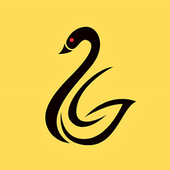 Minimalist black swan logo design with red eye against a yellow background perfect branding
