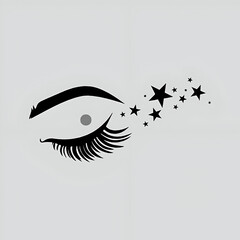 Minimalist illustration of a dreamy eye with eyelashes and stars against a light background