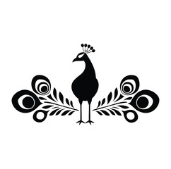 Elegant black peacock silhouette with stylized feathers