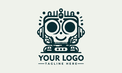 Adorable cartoon robot character with big sparkling eyes and friendly smile
