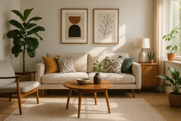 White couch, chairs, and coffee table in a living room.