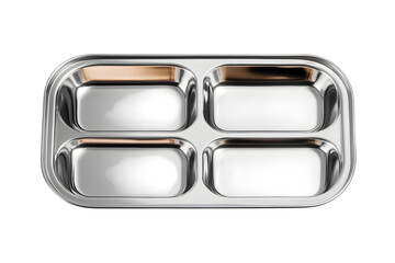 Top view stainless steel food tub or food lunch box with five separated pit for food. Isolated on white background. Clipping path in file. Ai Generated Images