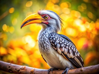 Obraz premium Long Exposure Photography: Yellow-Billed Hornbill Zoo Bird Wildlife Night Shot