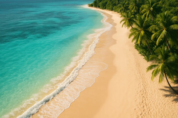 Palm trees and turquoise water at the beach.