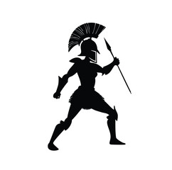 Female spartan warrior silhouette holding spear
