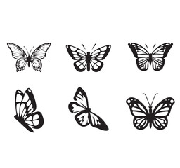 Black and White Detailed Line Art Butterflies Vector Image Collection