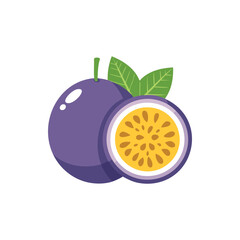 Passion Fruit Illustration with Purple Skin and Yellow Seeds.
