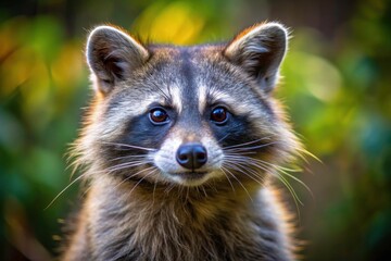 Minimalist Raccoon Wildlife Photo: Close-Up Alert Animal Portrait