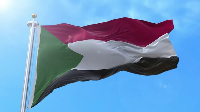 Sudan Realistic Waving Flag Animation Loop