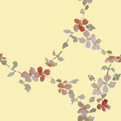 Delicate seamless pattern with a floral garland motif painted in watercolor on a cream background