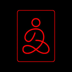 Simple red line art depicting yoga meditation in a rectangular black background