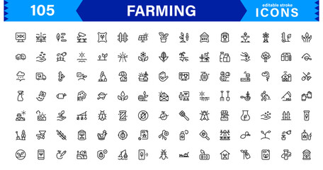Modern Farming Icon Set Featuring Agriculture, Harvest, Tractor, Crop, and Eco Concepts in a Clean, Professional, and SEO-Optimized Vector Style