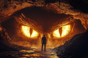 Man standing in a cave