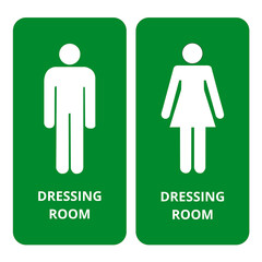 Green men and women dressing room signs on a white background