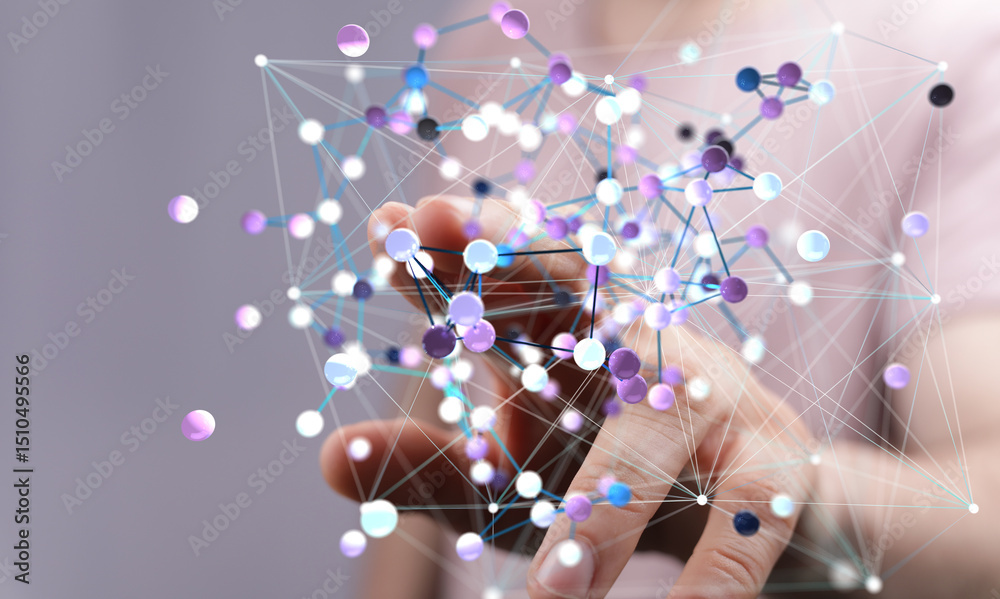 Poster abstract image of a hand interacting with a complex network of interconnected nodes, representing gl