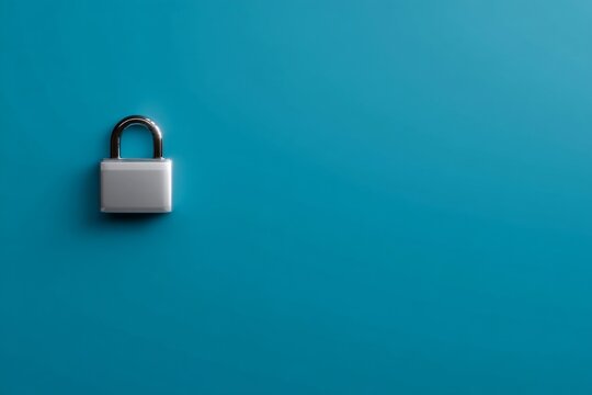 White padlock with key on blue background, symbolizing digital security and data protection. - Powered by Adobe