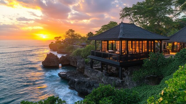 Luxurious cliffside villa at sunset