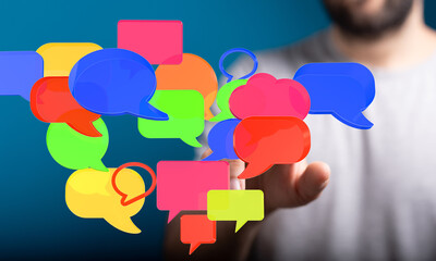 Abstract image of colorful speech bubbles. Perfect for social media, communication, and networking...