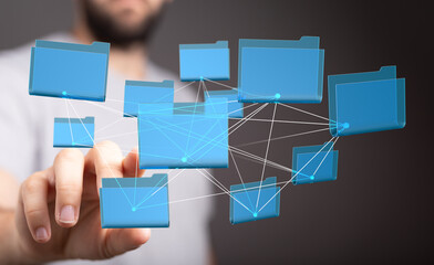 Abstract image depicting data network, file sharing, digital organization.