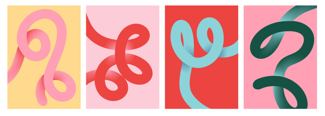 Collection of Gradient Colorful Wavy Lines Minimalist Poster Backgrounds. Modern Abstract Art Template Set Design for Ads, Covers, Social Media Graphics, Shop, Discount, Sale and Flyer Decoration