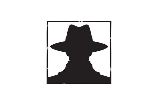 A black-and-white wanted poster  against a white background in a straightforward and inconspicuous vector silhouette