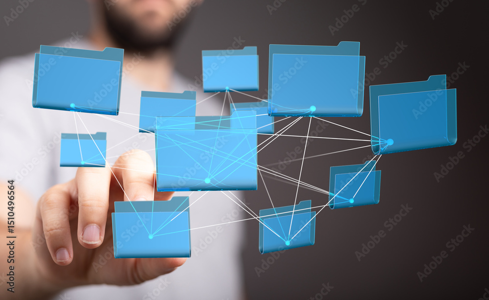Aufkleber Visual representation of interconnected digital files and folders, showcasing data management and organization.