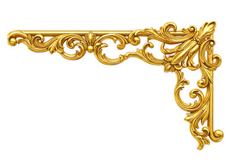 Golden ornate corner design element isolated on transparent background