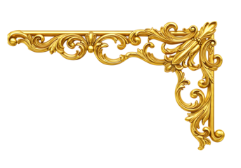 Golden ornate corner design element isolated on transparent background
