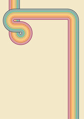 Bright, abstract vector background. 1970s stripes pattern. Vintage, rainbow colors and copy space.