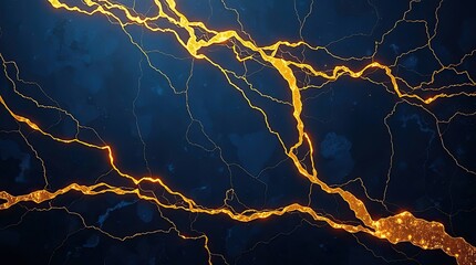 Abstract Golden Veins on Dark Blue Marble