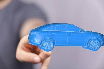 High-quality image of a digital 3D model of a modern SUV, perfect for automotive, technology, and...