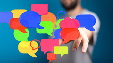 Abstract image of colorful speech bubbles, representing communication, connection, and social media.