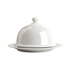 Fototapeta premium White porcelain cloche on plate mockup isolated on transparent background