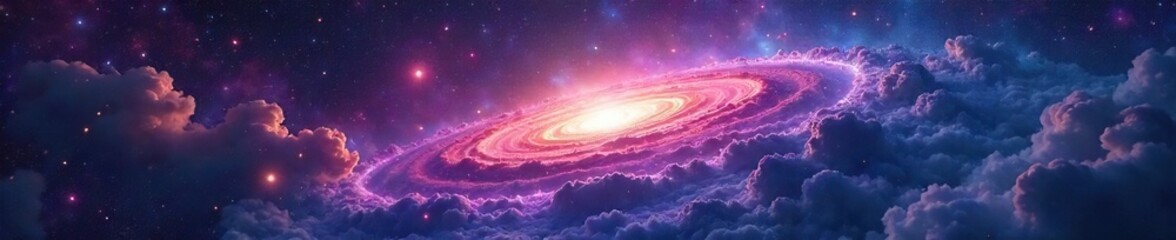 A celestial panorama depicting a swirling nebula, stars, and galaxies, representing the vastness and mystery of a divine cosmos , supernatural, spirituality, nebula