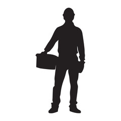 Silhouette of man holding toolbox vector illustration stock image