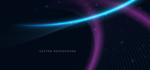 Futuristic wave lines glowing on dark blue background. Communication concept innovation.