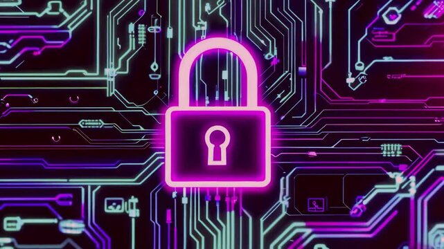 Glowing digital lock surrounded by binary code and data streams - cybersecurity concept, data protection symbol, secure network access, information security, technology shield