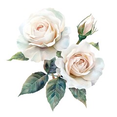 Naklejka premium Watercolor white roses clipart, watercolor, simple, single object on a flat background, high-resolution vector art, pastel colors, 