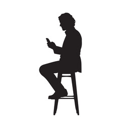 Silhouette of man using smartphone sitting on stool vector illustration