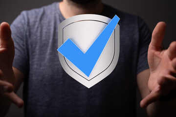 Digital security, data protection, safety, privacy, shield, check mark, approved, verified, secure,...