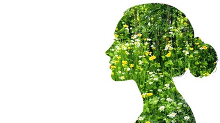 A creative silhouette of a woman blended with vibrant flowers and greenery.