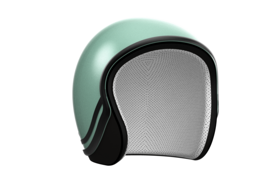 Stylish and Catchy Mint Green Retro Open Face Helmet PNG Cutout. Head Protection for Scooter, Motorcycle Riders. Ideal for Vintage Travel and Safety Design Concepts. Transparent Background.