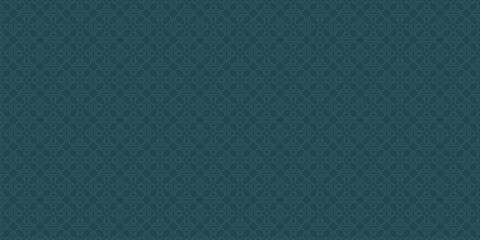 Subtle minimal seamless pattern. Elegant outline vector geometric floral ornament. Abstract background texture with small flower silhouettes, leaves, lines. Dark teal green color. Repeated geo design