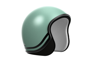 Stylish and Catchy Mint Green Retro Open Face Helmet PNG Cutout. Head Protection for Scooter, Motorcycle Riders. Ideal for Vintage Travel and Safety Design Concepts. Transparent Background.