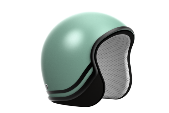 Stylish and Catchy Mint Green Retro Open Face Helmet PNG Cutout. Head Protection for Scooter, Motorcycle Riders. Ideal for Vintage Travel and Safety Design Concepts. Transparent Background.