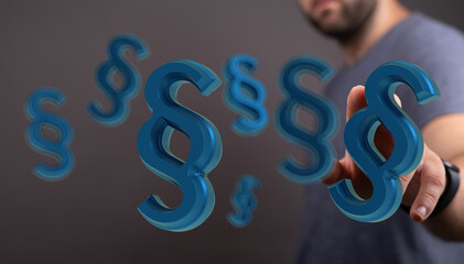 3D rendering of blue paragraph symbols floating, law concept.