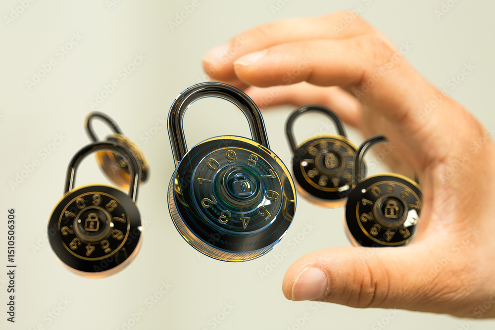 Poster High-quality image of combination locks, symbolizing data protection and online security.