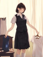 Anime schoolgirl in room