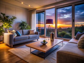 Smart Home Ambient Lighting, Modern Living Room, Smart Speaker, Voice Assistant, Home Automation, Interior Design, Cozy Room, Tech Home